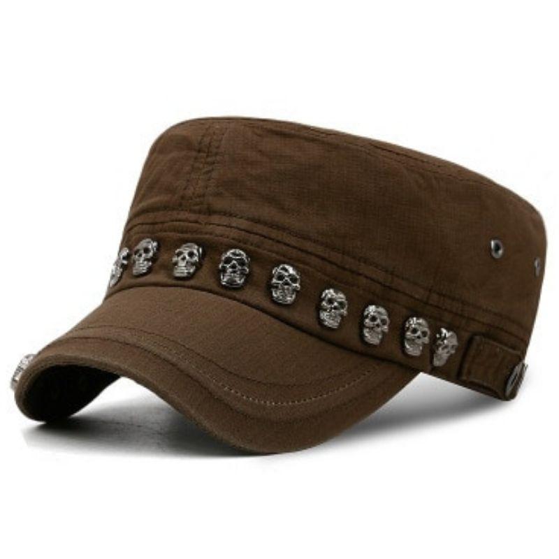 Military style cap with skulls around it