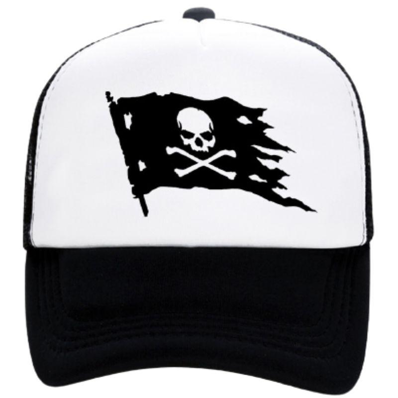Black and white corton pirate cap