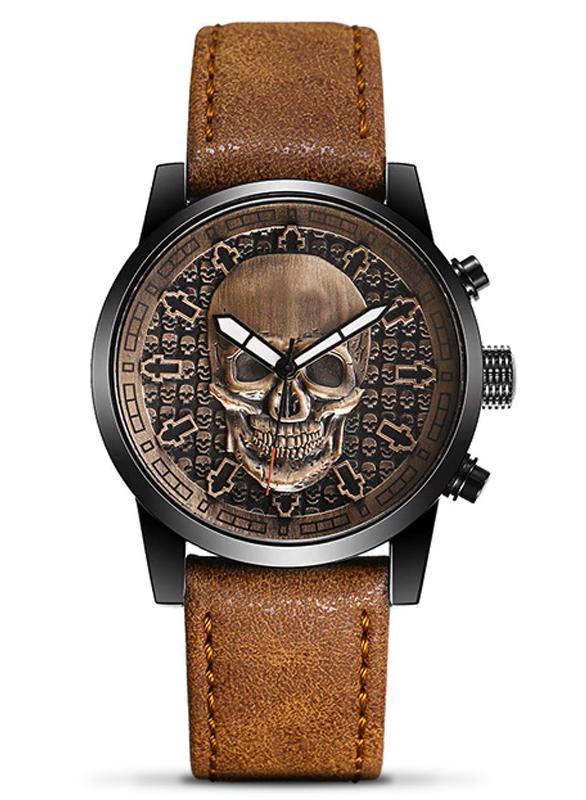 Brown Leather Skull Watch