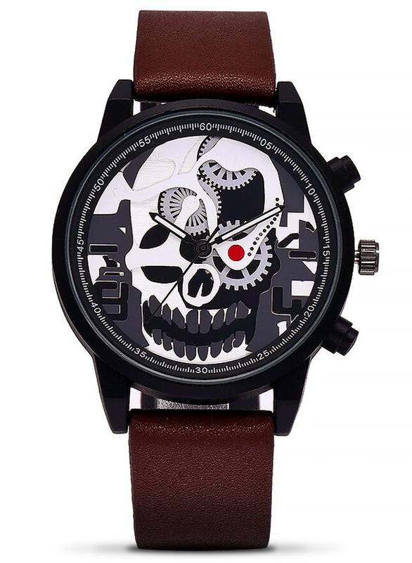 Leather Robot Skull Watch