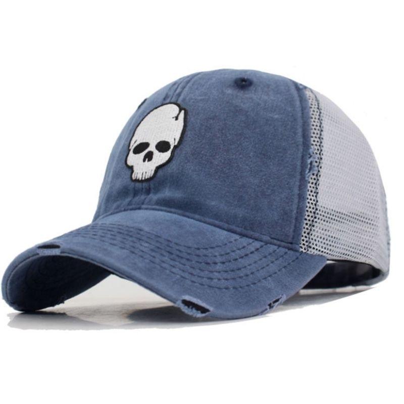 blue skull jeans cap