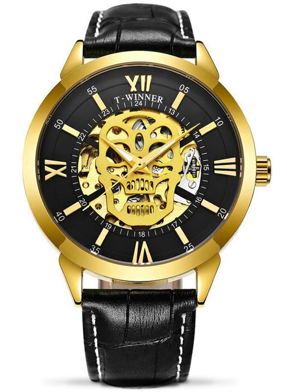 Automatic Leather Skull Watch