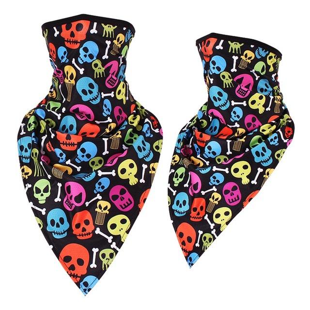 multicolored skull bandana.