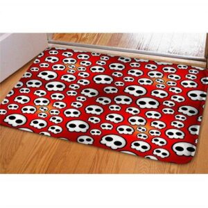 carpet. white skulls on red.